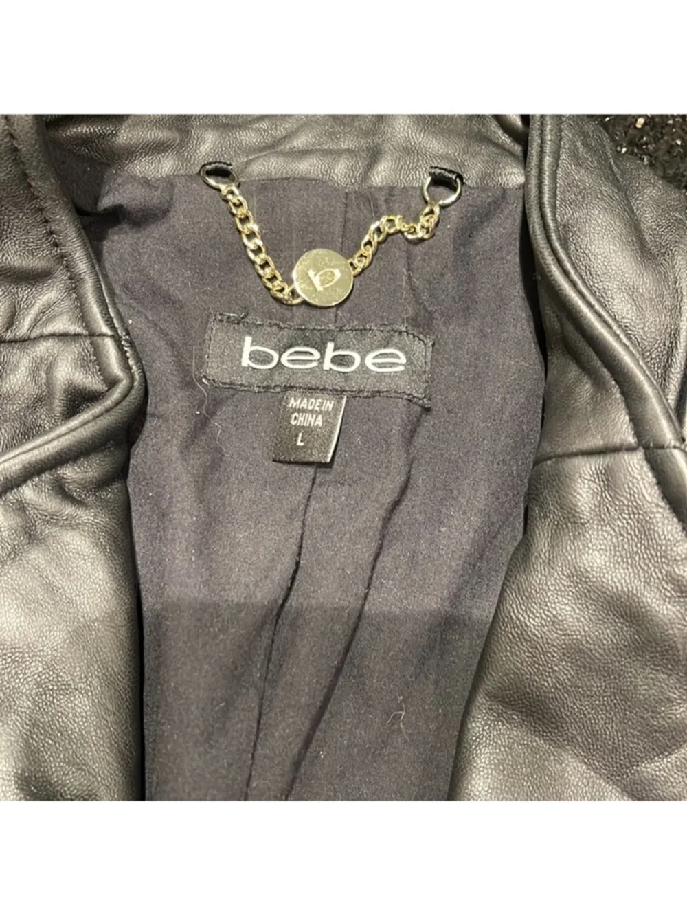 Womens beautiful bebe Black Leather Bomber-Style Moto Jacket make offer must go - Picture 4 of 4